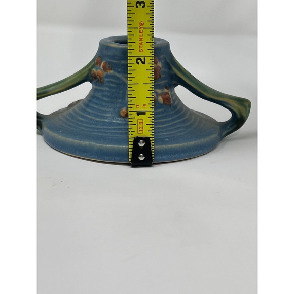 Roseville Pottery Bushberry Blue Double Handled Candle Holders 1147 Pair Vintage